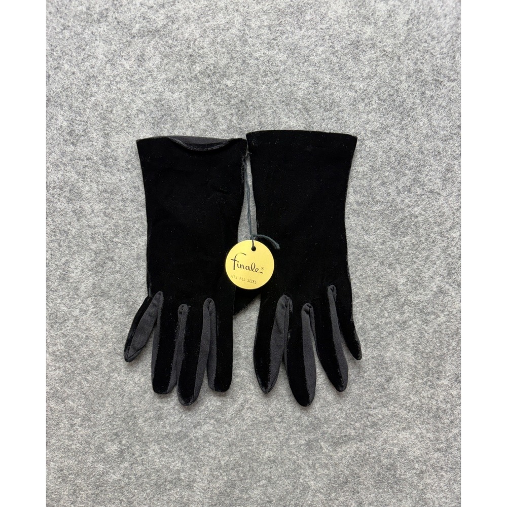 Vintage Finale Black Velvet Dress Gloves Rayon Nylon One Size Evening Wear